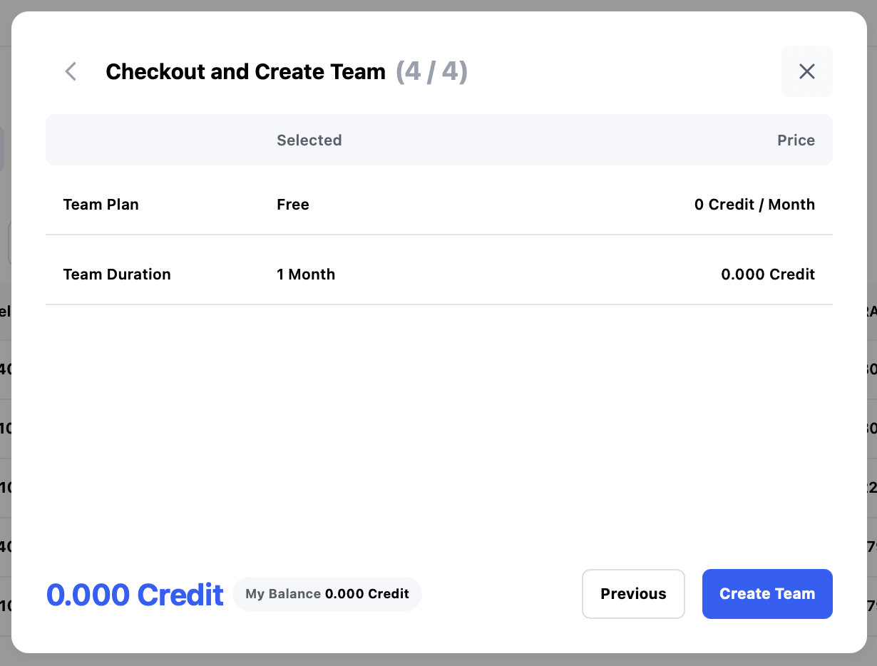 Confirm Team Creation