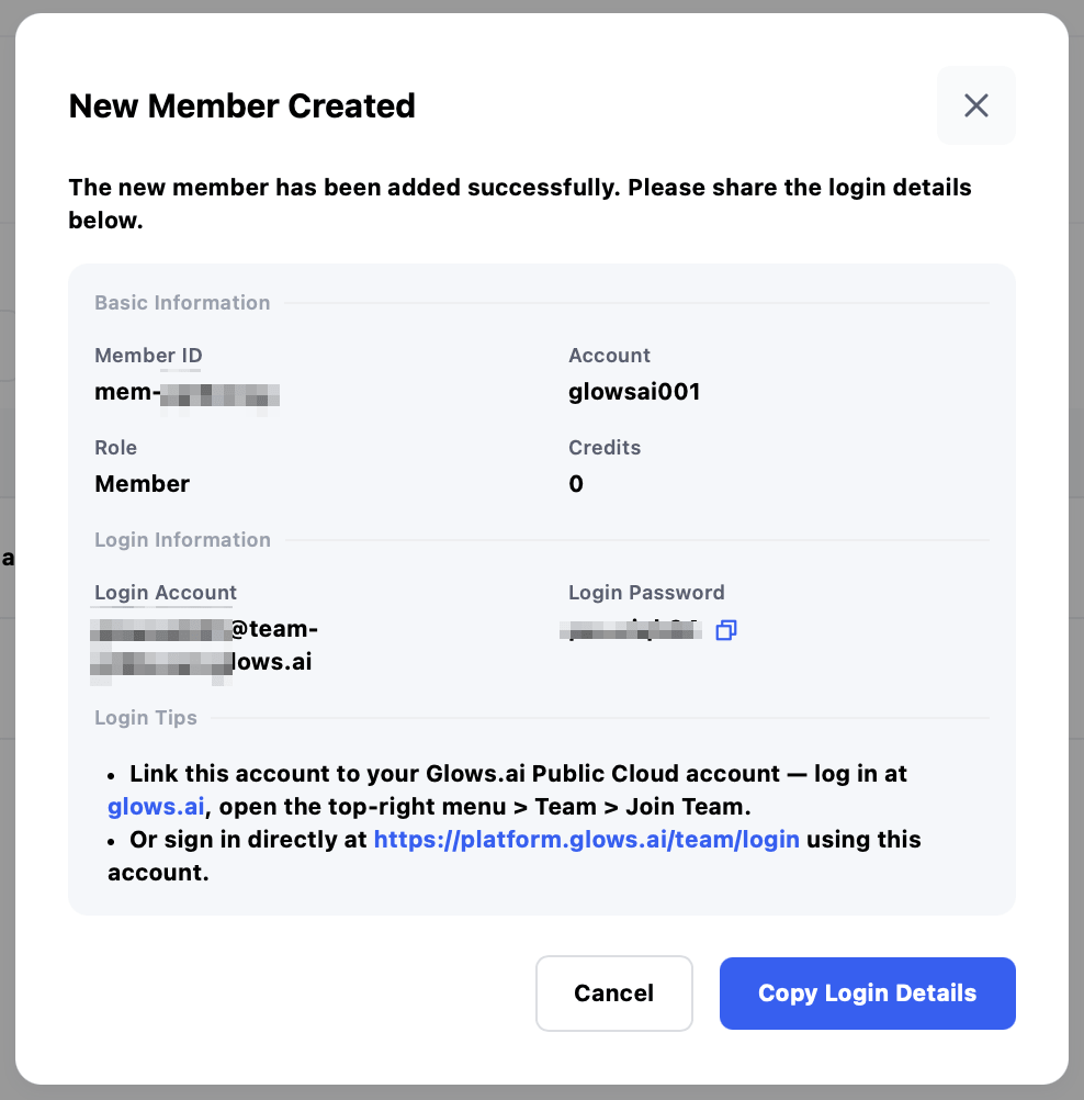 Copy Login Details