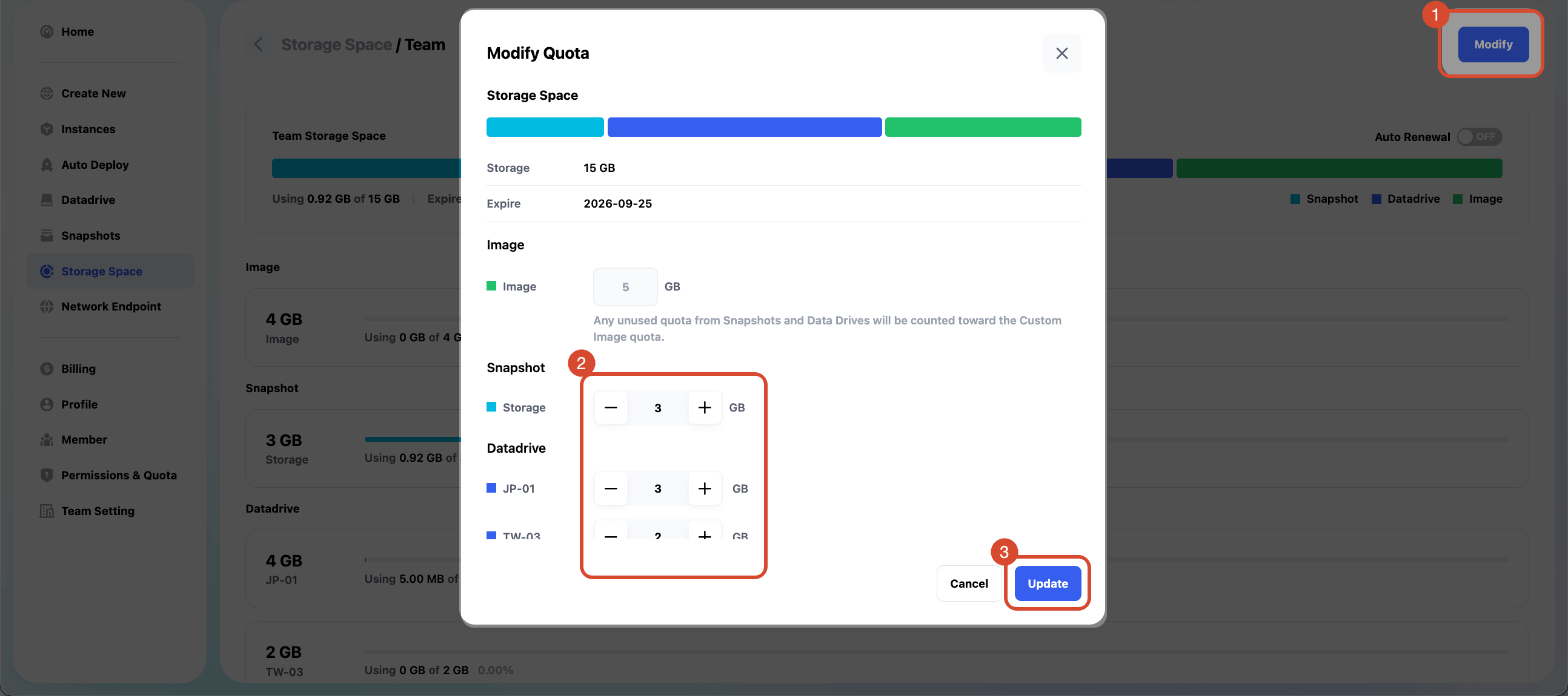 Allocate Storage Quota
