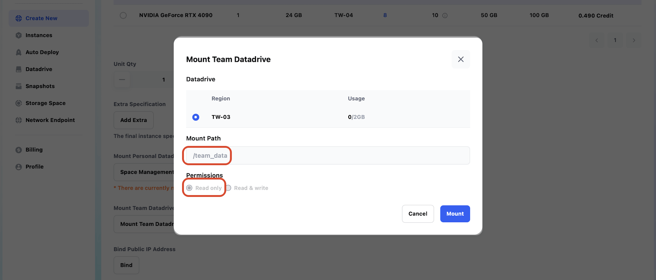 Mount Team Datadrive