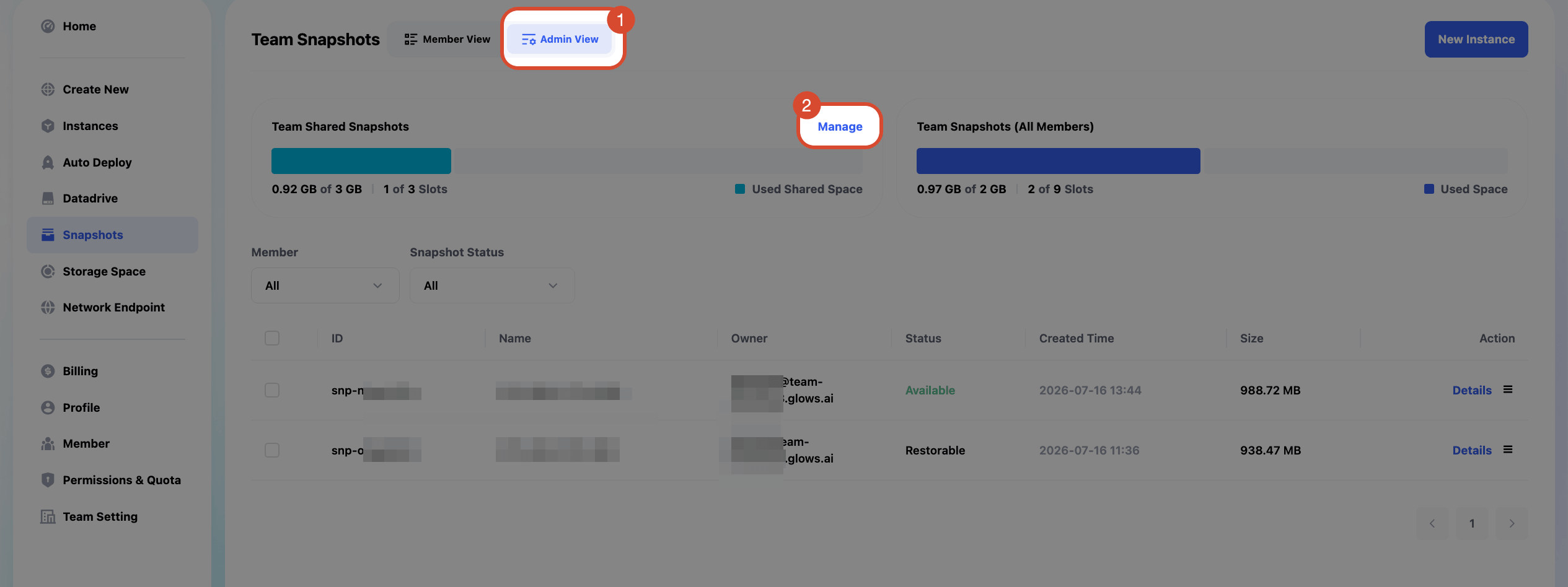 Manage Shared Snapshots